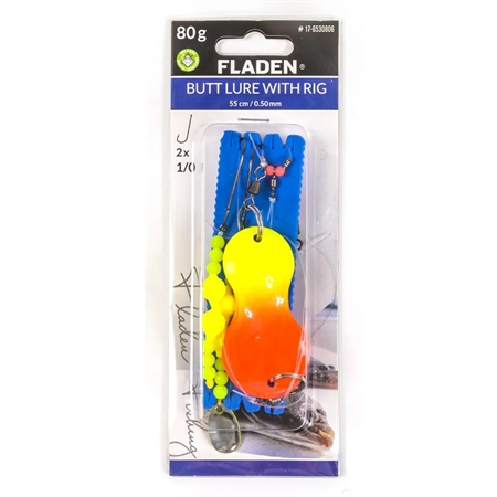 Butt lure w pearl spoon 80g 55cm line 0.50mm 1/0 yelloworange