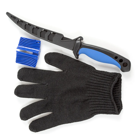 Filet knife 15cm set w knife sharpener and glove