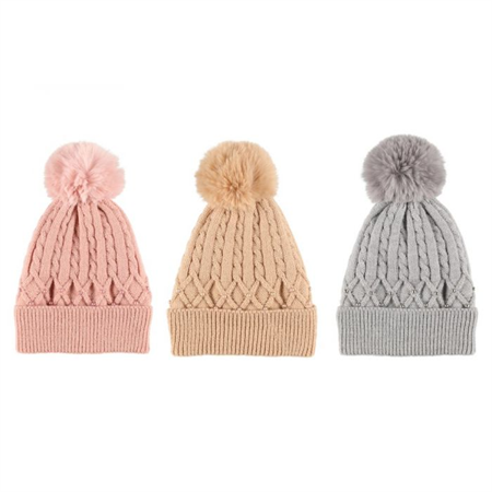 Acces Beanie wit pearl decoration grå,rosa,beige